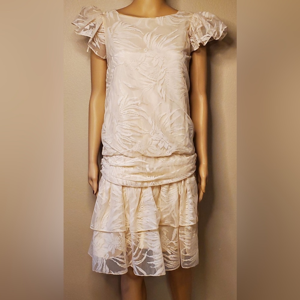Vintage Cream Bubble Dress With Flare Short Sleeves